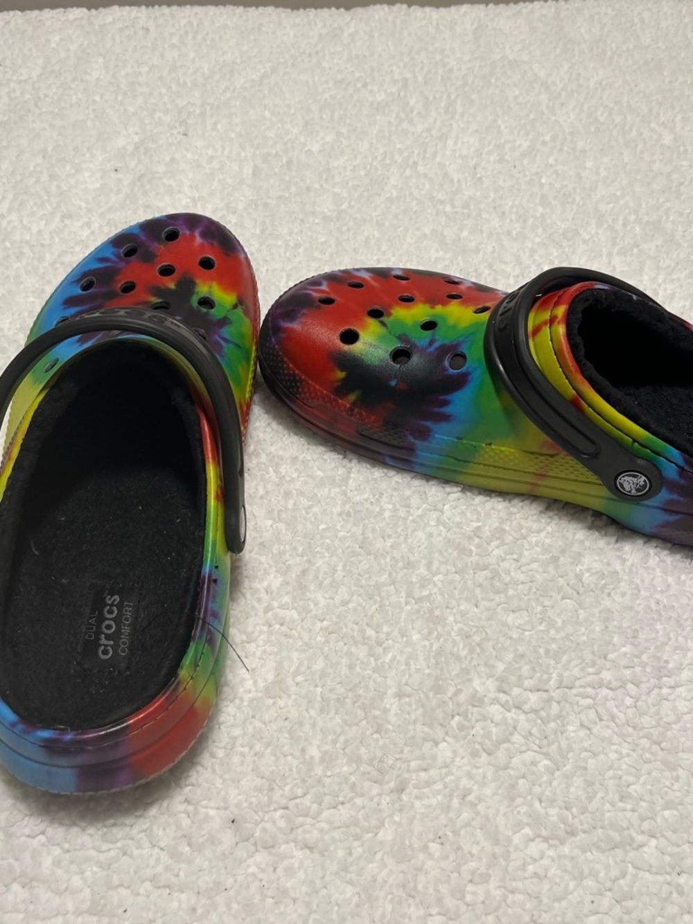 Crocs Women (12) Men (10) Tye-Dye Clogs with Black Strap